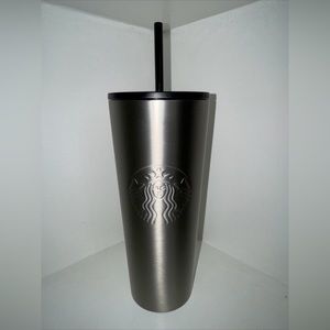 Starbucks Siren StainlessSteel Cold Cup 24 fl ozTumbler w/Black Lid & Straw